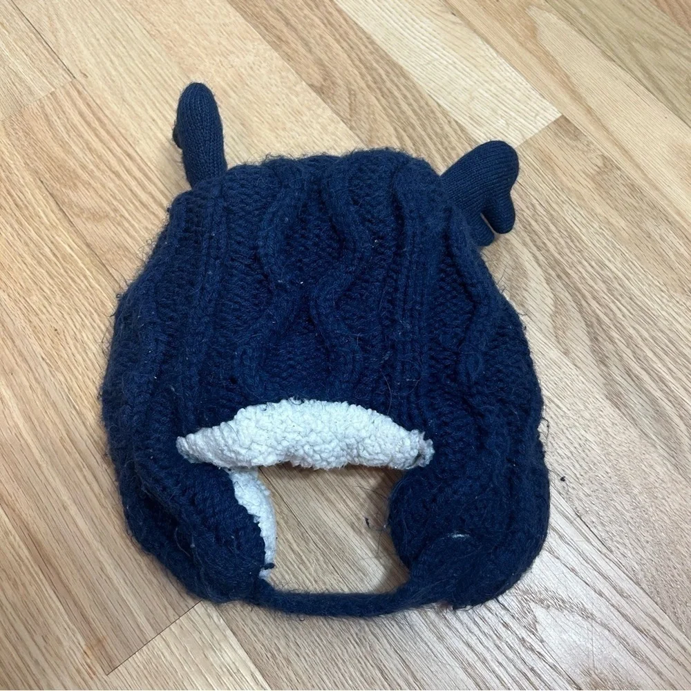 Target Blue Cable Knit Winter Hat W/ Ears Chin Strap Baby